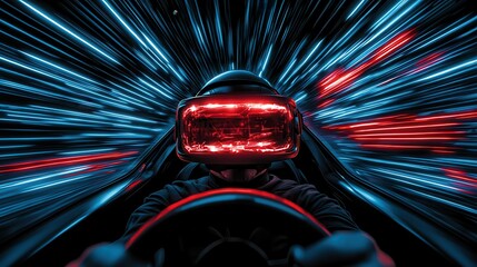 Virtual reality racing experience high-speed track digital art futuristic environment first-person view technology concept