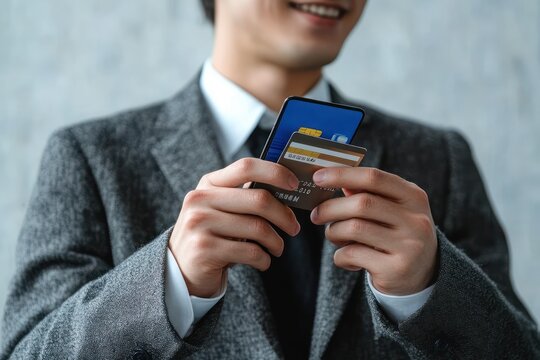 Businessman Using Smartphone and Credit Card for Online Payment