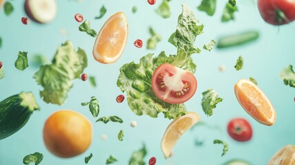 落ちる新鮮な野菜とフルーツ