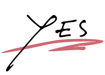 手書き文字素材。英語のメッセージ「YES」