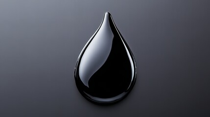 Fototapeta premium A glossy black liquid droplet on a smooth dark surface, creating a striking minimalist aesthetic.