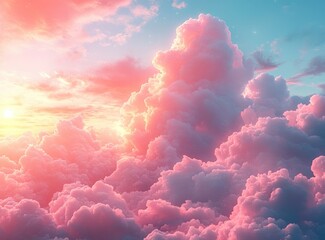 Playful Pastel Sky Illustration with Fluffy Clouds and Dreamy Background