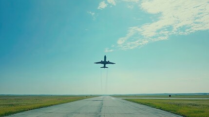 Airplane Takeoff Path Flight Path into the Sky Airport Runway Ascent.Airplane in Flight Motion.Soaring from the Runway
