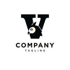 Letter V Owl Logo Icon Vector 