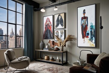 Modern Urban Loft Interior Featuring Stylish Art Display with Contemporary and Modernist Elements