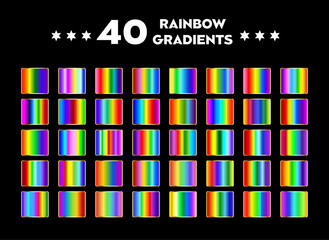 40 rainbow gradients. Vector isolated on black background. Palette gradients included in swatches panel.
