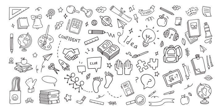 Back to school doodle elements. Vector illustration in line