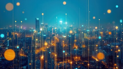 Obraz premium A smart city landscape of Guangdong with digital alumni associations, reflecting the urban integration of technology and community. 