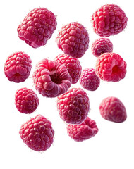 Fresh Raspberries Falling in Air