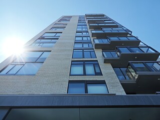 Modern Brick Apartment Building Exterior with Balconies