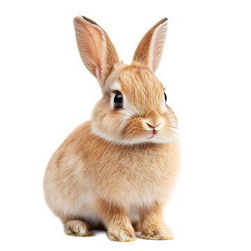 Closeup Portrait of Cute and Fluffy Bunny Rabbit Sitting on White Background