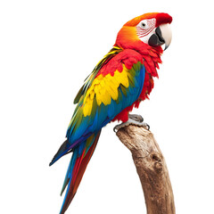 Fototapeta premium Close-up Portrait of Vibrant Macaw Parrot Perching on Tree Branch in Tropical Rainforest