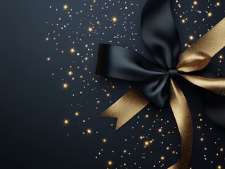 Elegant Black and Gold Gift Bow with Glitter