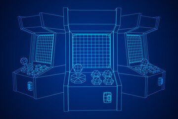 Arcade retro game machine. Wireframe low poly mesh vector illustration.