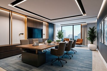 Fototapeta premium Digital Art Display in Contemporary Office Space Design and 3D Visualization