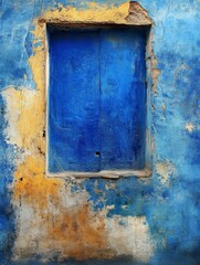 Blue Window in Weathered Wall