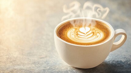 A paper cut out of a steaming cup of rich, aromatic coffee with delicate swirls of steam rising from the top, inviting the viewer to take a sip and savor the warm, comforting flavor.