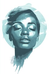 Serene Woman, Abstract Teal Portrait