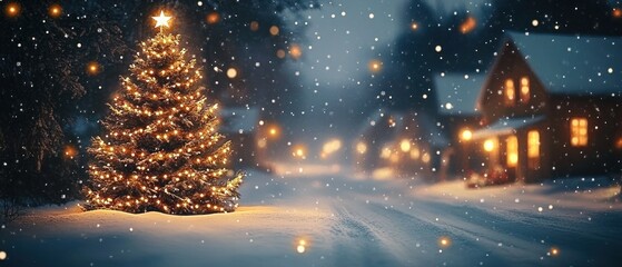 Winter Christmas Celebration with Festive Lights and Decorated Tree in a Cozy Holiday Atmosphere