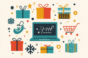 Vintage-inspired poster of online shopping icons