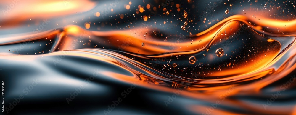 Aufkleber abstract fluid dynamics with orange and black waves reflecting light