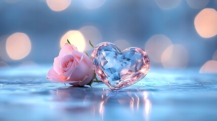Soft colored valentine's day art heart and rose creating a serene romantic atmosphere