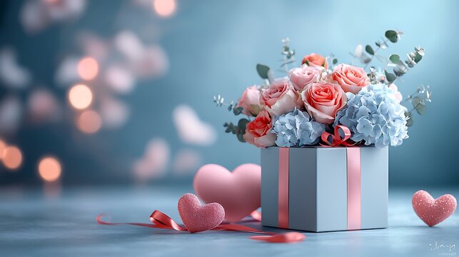 Valentines day background romantic flowers and gifts soft focus delicate atmosphere for love