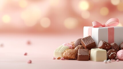 Delightful valentine's day background with chocolates sweet treats in romantic setting