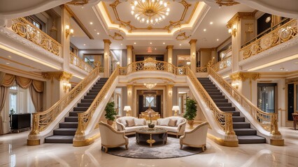 Obraz premium Grand Staircase Interior Luxurious Mansion Design