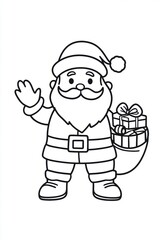 Fototapeta premium Cute Santa carrying gift bag. Christmas holiday greeting card design background template.