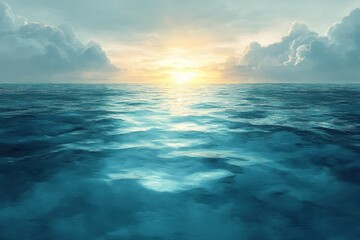 Obraz premium Clear Blue Water Surface Minimalist Illustration with Sunlight Reflection