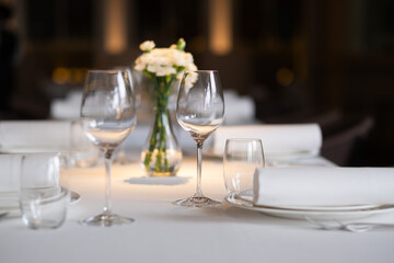 empty glass of water on the table with blur background