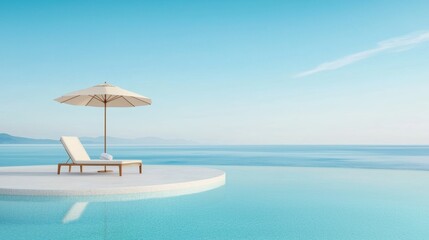 Fototapeta premium Minimalist or Aesthetic Pools Circular pool with a single lounge chair and umbrella, creating a serene and minimalist aesthetic.