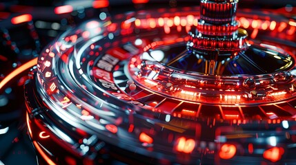 Close-up of a Spinning Roulette Wheel with Red LED Illumination