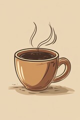 Obraz premium Warm Coffee Cup with Steam on Simple Beige Background Illustration