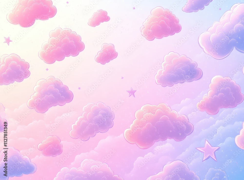 Poster pastel clouds and stars seamless pattern background