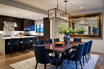 Fototapeta premium Modern Dining Room with Artistic Frame in Elegant Kitchen Environment