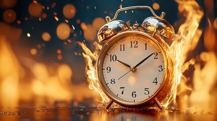 The clock's hands ticked frantically as flames danced around it, the once pristine clock face now consumed by the fire, each passing second a reminder of time burning away.