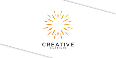 Sun logo design. Abstract geometric sunburst. Premium Vector