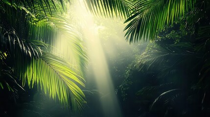 Tropical rainforest with layers of mist, sunlight fueling transpiration and ecosystem balance