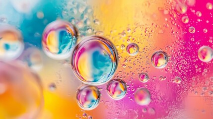 Colorful Abstract Oil and Water Close-Up with Bubbles
