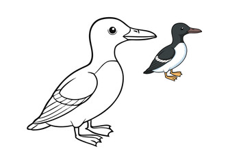 A detailed coloring page of a common murre, showcasing its sleek black-and-white plumage, pointed beak, and oceanic habitat, ideal for bird enthusiasts and nature lovers.