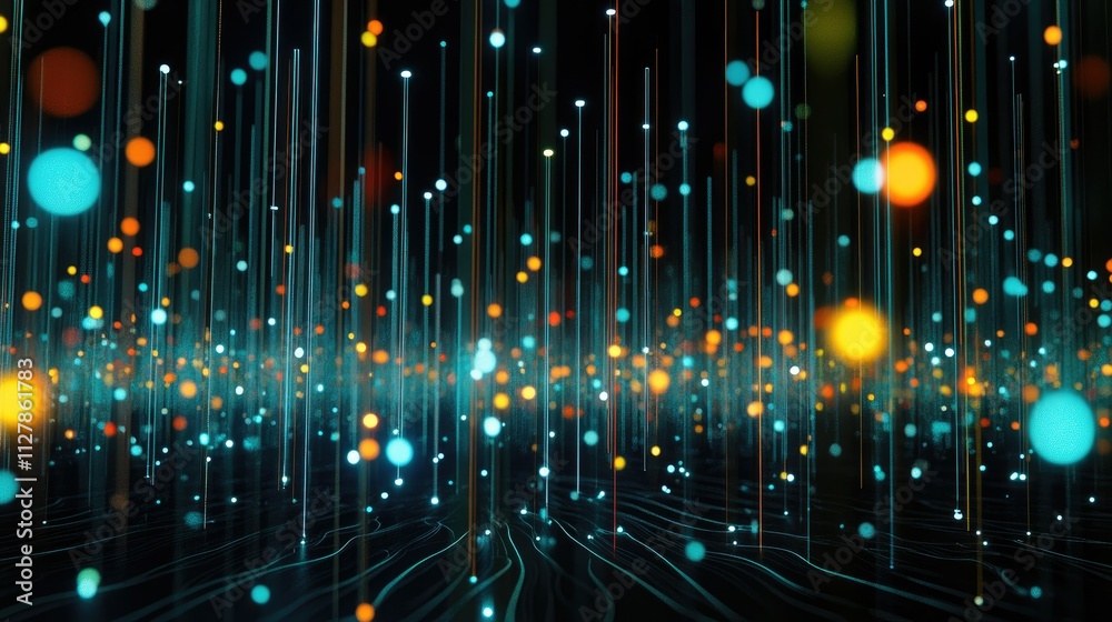 Poster abstract colorful light trails in dark background with bokeh effect