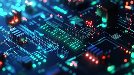 Obraz premium Abstract Technology Background with Circuit Board and Lights Effects