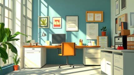 Sunlit Modern Office Workspace Design Featuring Minimalist Decor