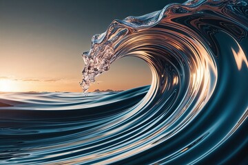 Captivating Fluidic Three-Dimensional Form in a Luminous Dynamic Wave Panorama