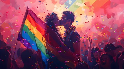 Love Knows No Boundaries A Joyful Couple Embraces Amidst Vibrant Pride