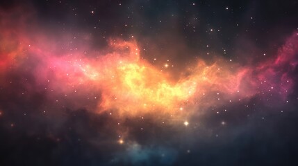 Fototapeta premium A stunning cosmic scene of a colorful nebula in deep space, showcasing glowing stars and swirling interstellar clouds.