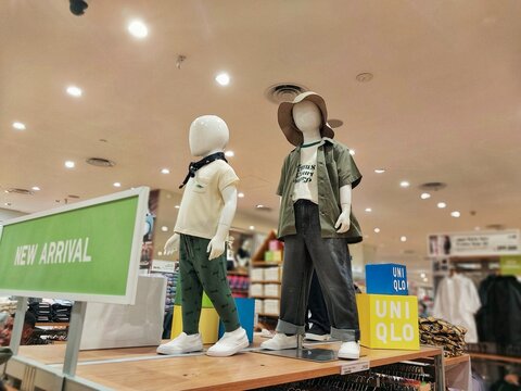 Yogyakarta, Indonesia - December 9, 2024: Mannequins wearing trendy clothes model at Uniqlo