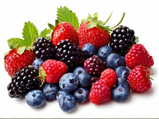 Ripe, juicy red strawberries and blueberries, perfect for a healthy and sweet summer dessert